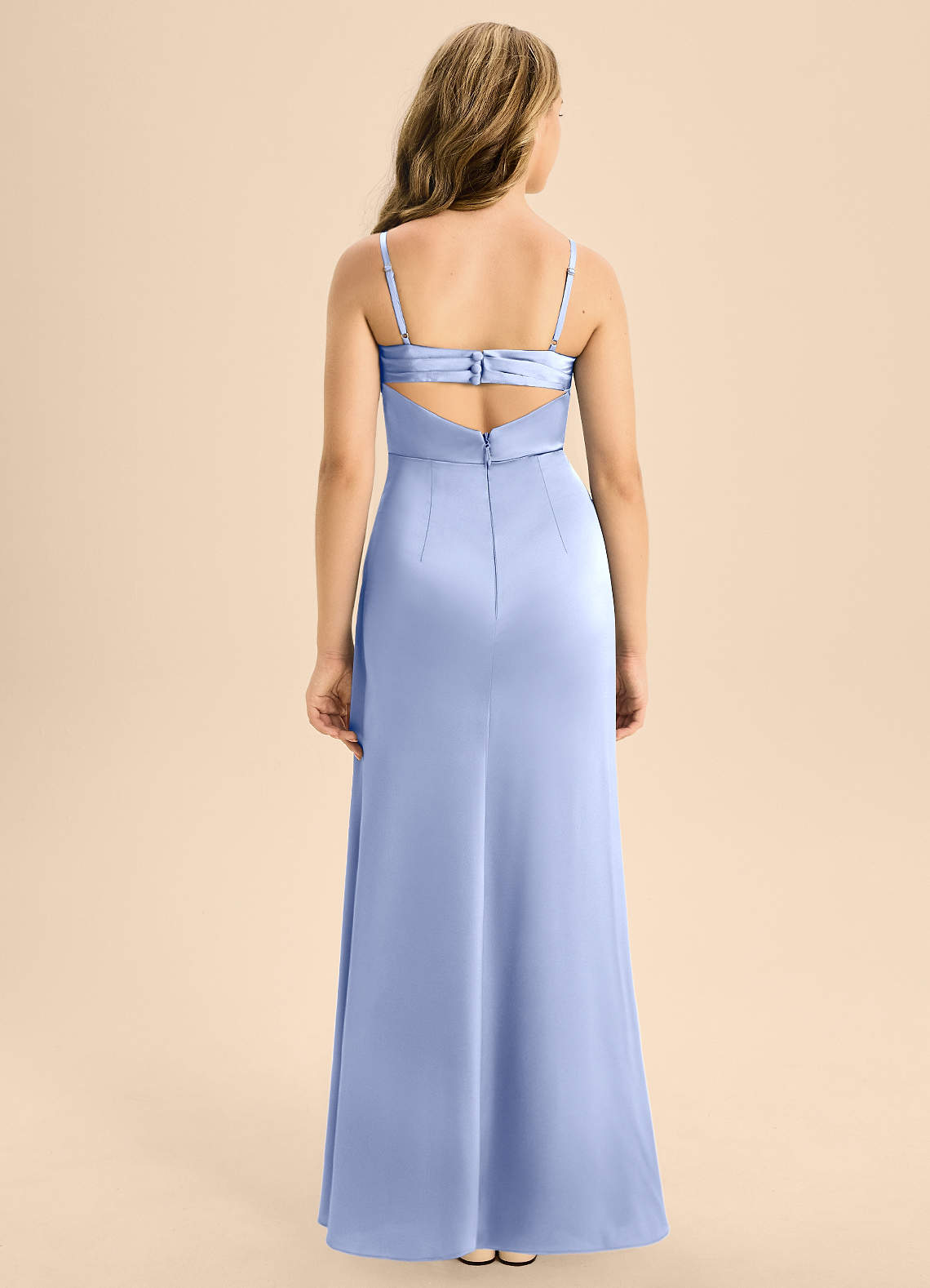 Azazie Renna Junior Linia A Pofałdowany Satyna elastyczna Długość podłogi Młodsza druhna Sukienka image1