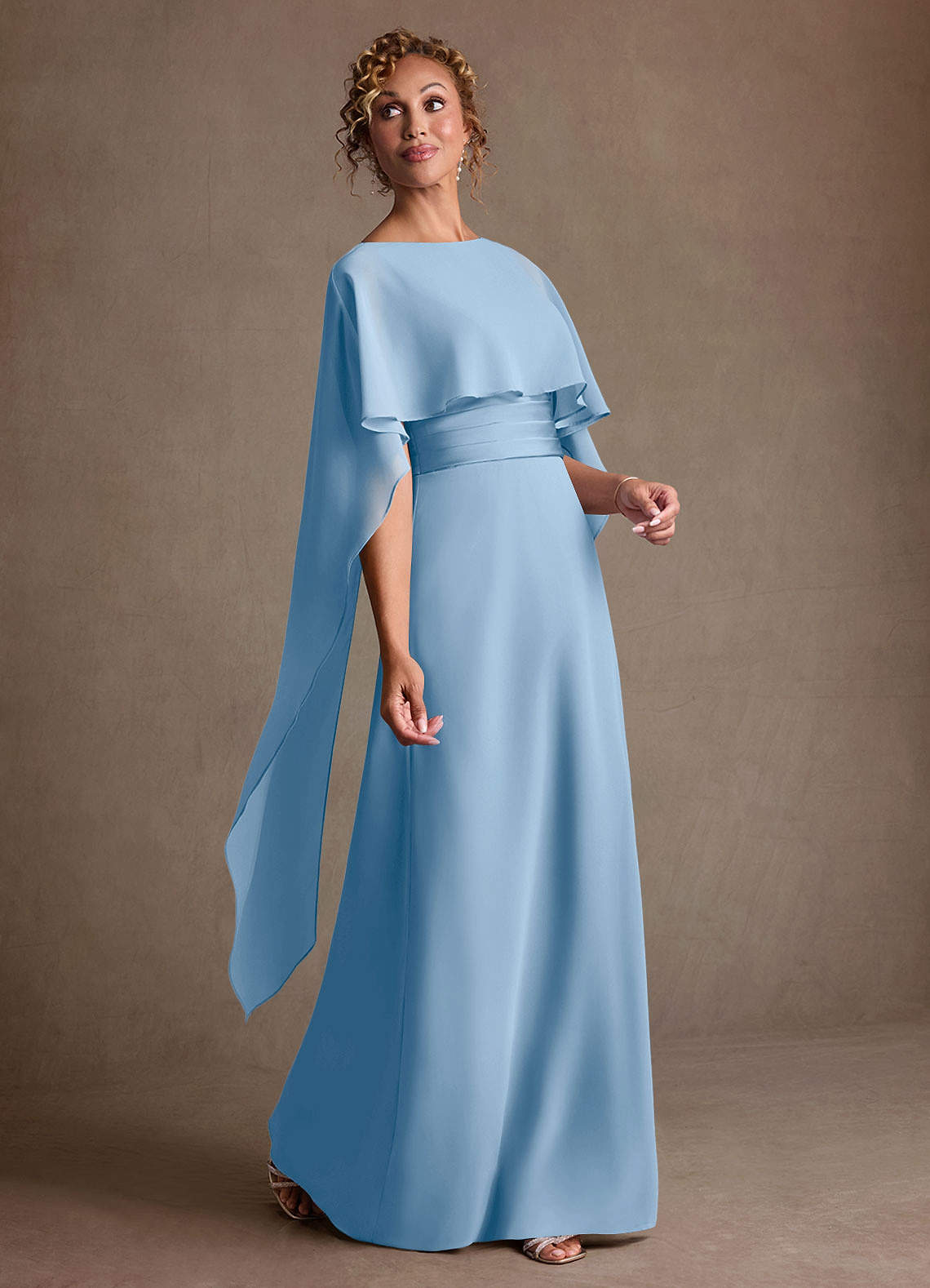 Azazie Marilla Mother of the Bride Dresses Powder Blue A-Line Pleated Chiffon Dress image1