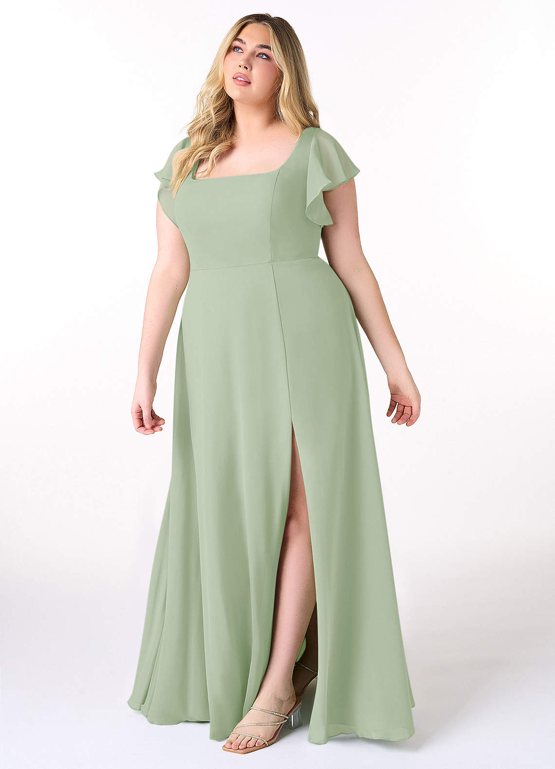 Azazie Bondi Bridesmaid Dresses Dusty Sage A-Line Ruffled Chiffon Dress image8