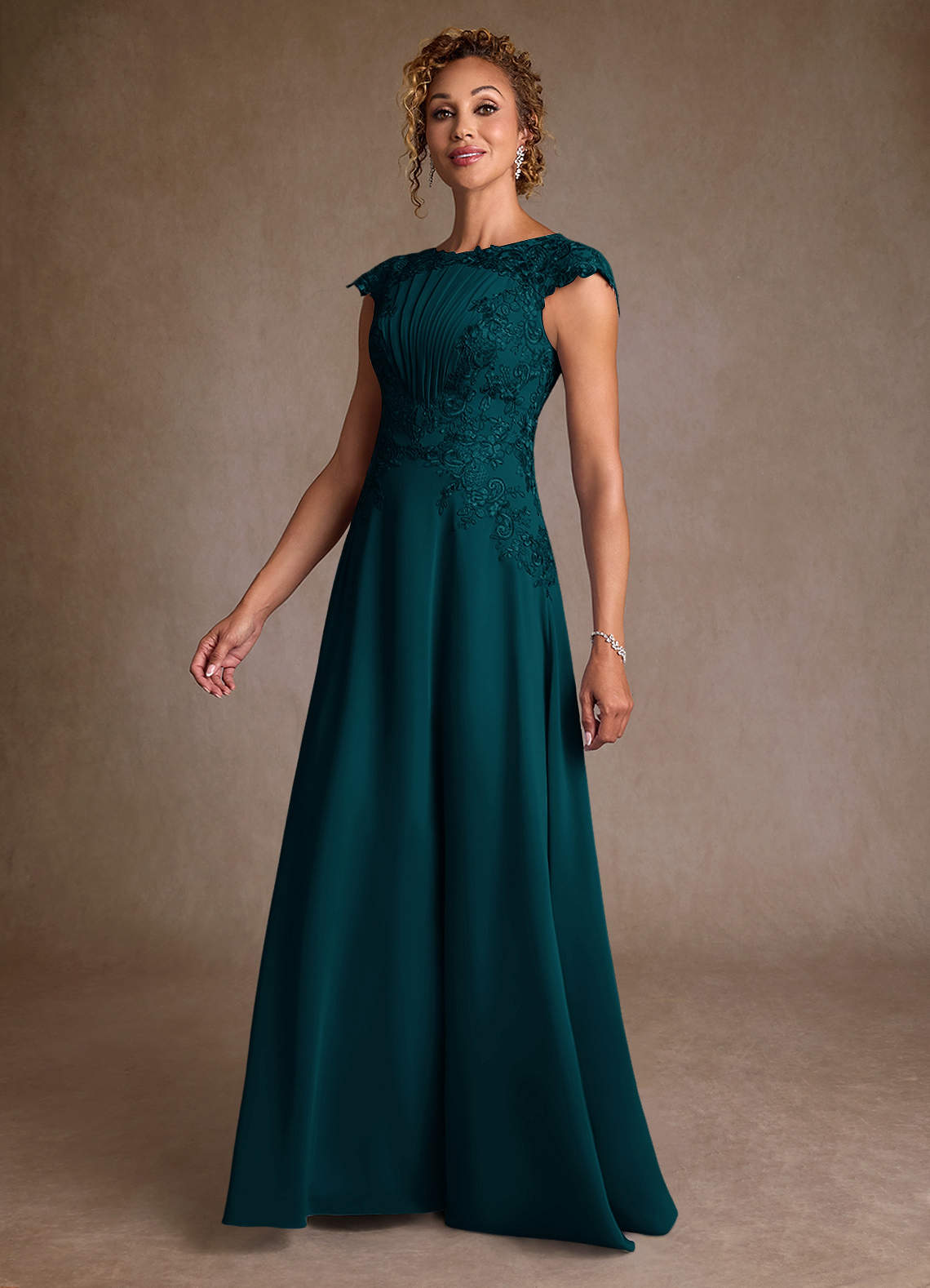Azazie Christi Mother of the Bride Dresses Pine A-Line Lace Chiffon Dress image3