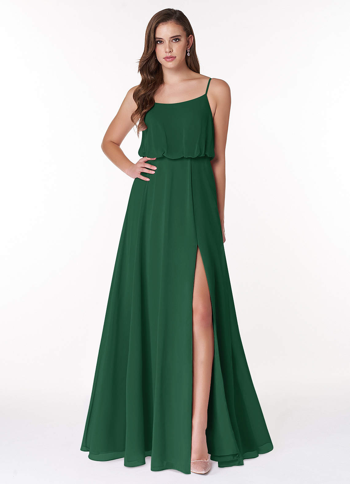 Azazie Lupe Ready to Ship Dark Green Chiffon Bridesmaid Dresses | Azazie