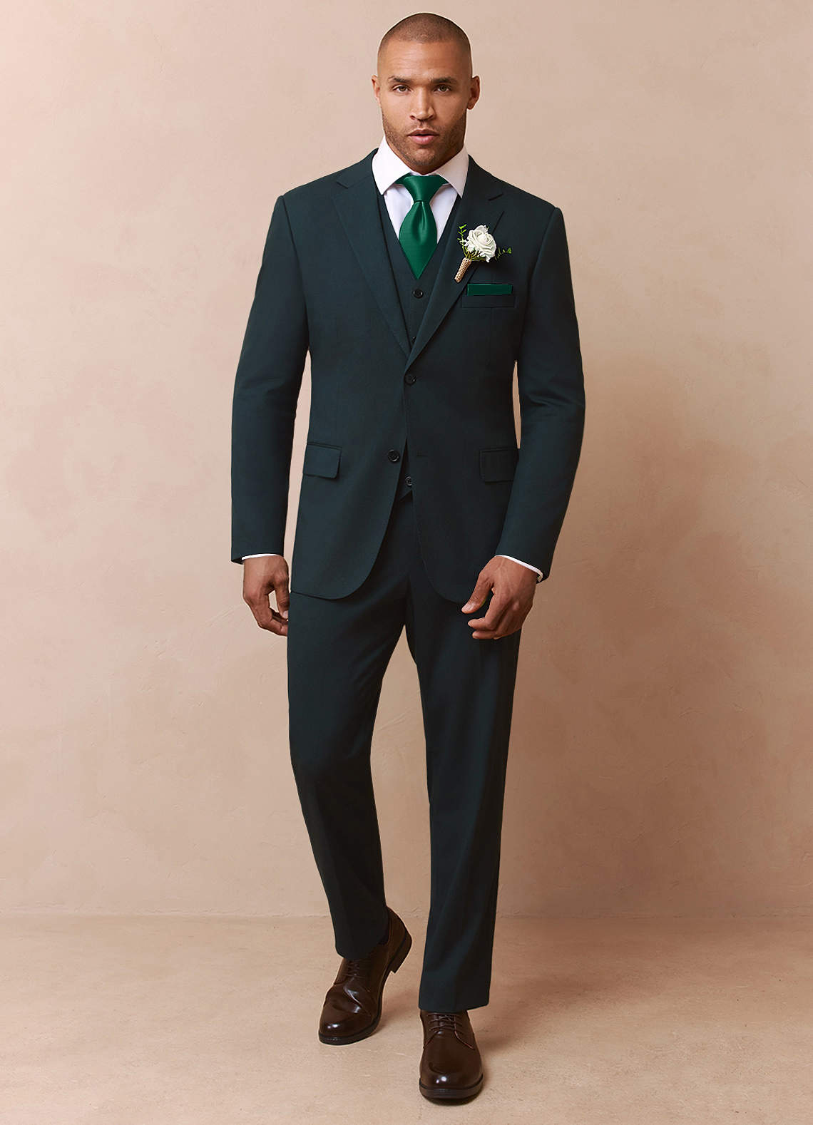 front Savile Dark Green Wool Blend 3-Piece Suit