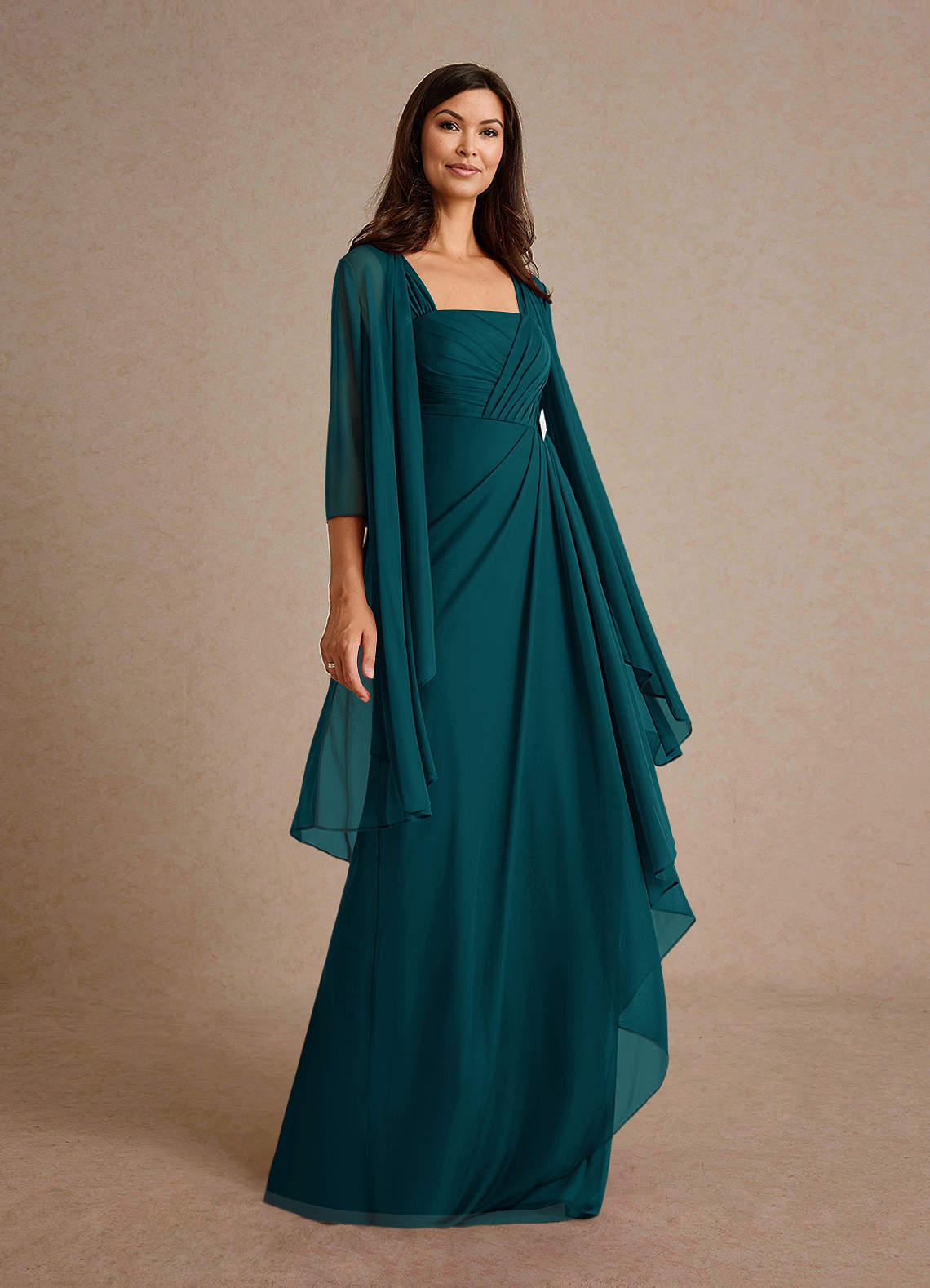 Azazie Clinton Mother of the Bride Dresses Pine A-Line Pleated Mesh Dress image1