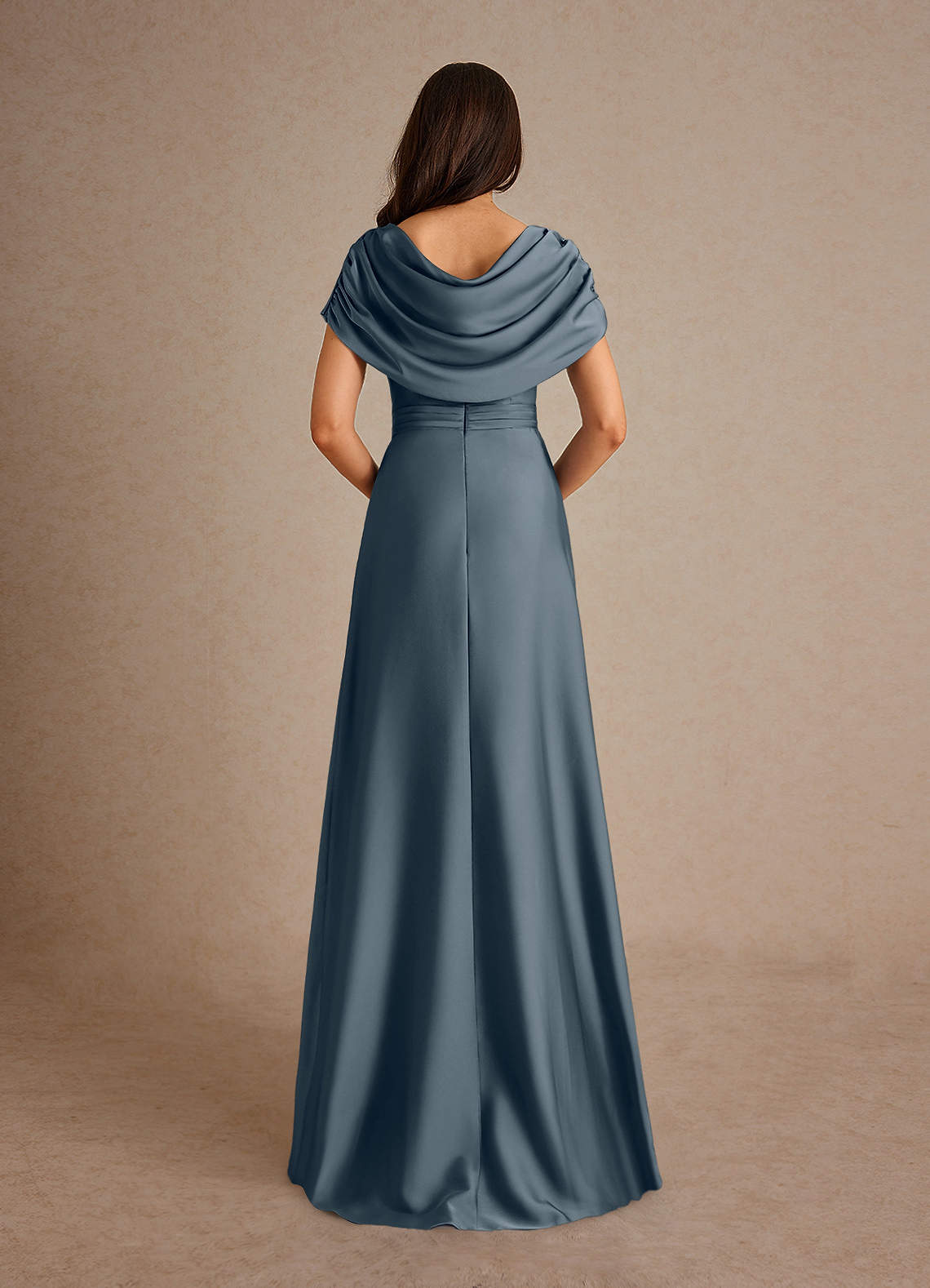 Azazie Branford Mother of the Bride Dresses Twilight A-Line Pleated Stretch Satin Dress image2