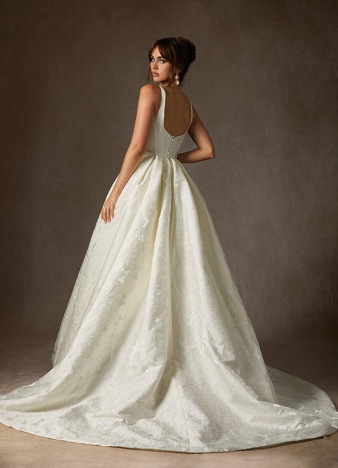 Azazie Ruby Wedding Dresses Antique White Ball-Gown with Pockets Floral Jacquard Dress image1