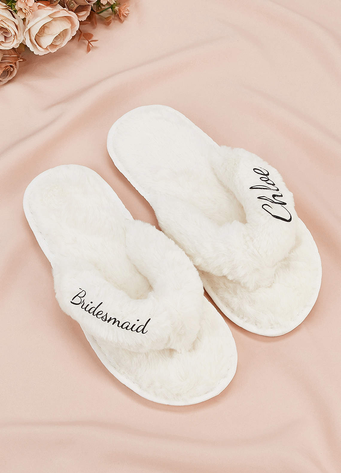 front Personalized Bride Bridesmaid Fluffy Slippers