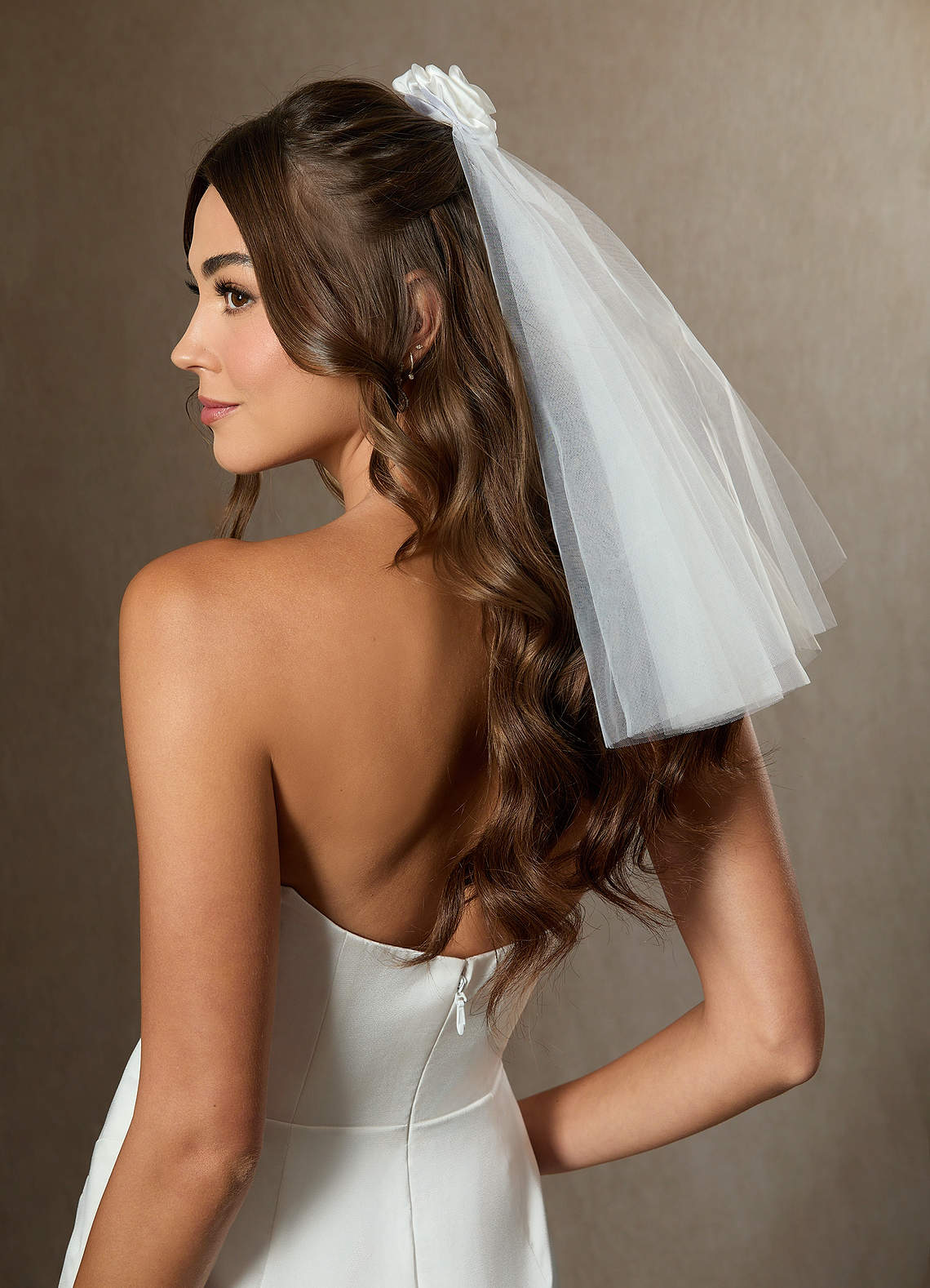 front Double Rosette Shoulder Length Layered Veil