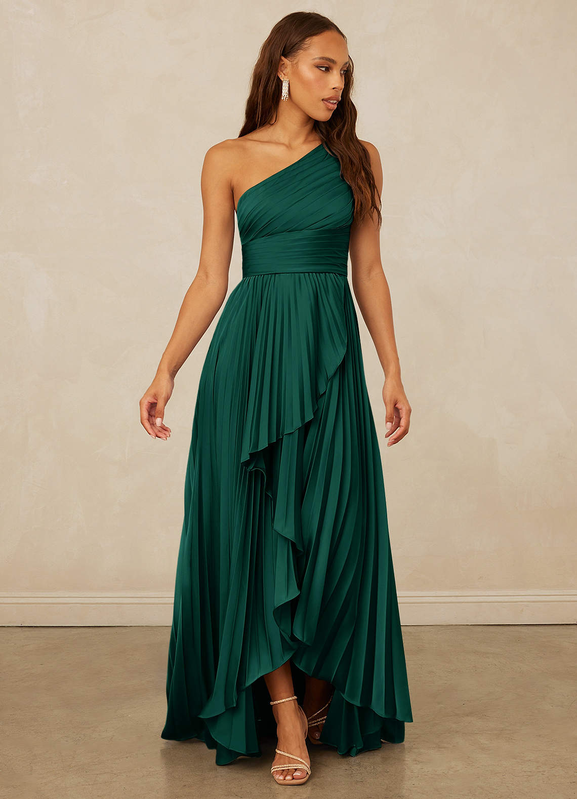 Christian Siriano Bridal for Azazie 1008 Bridesmaid Dresses Emerald A-Line One Shoulder Stretch Satin Dress image2