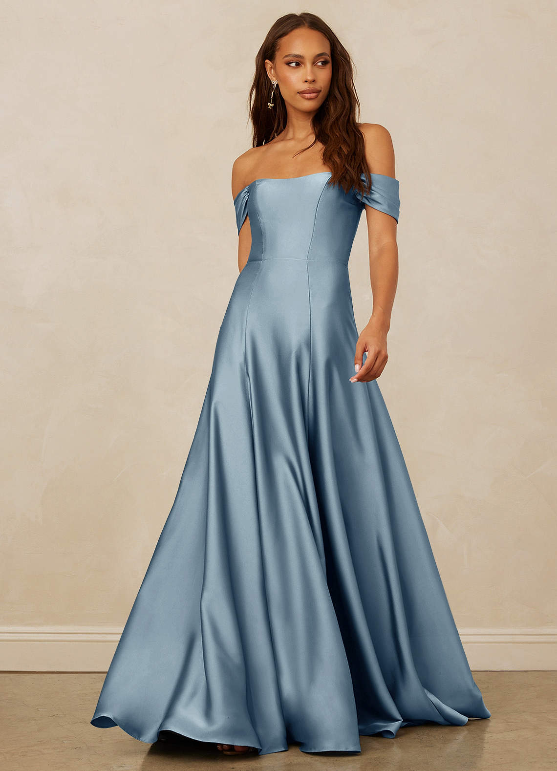 Christian Siriano Bridal for Azazie 1002 Bridesmaid Dresses Off Shoulder Stretch Satin A-line Dress image1