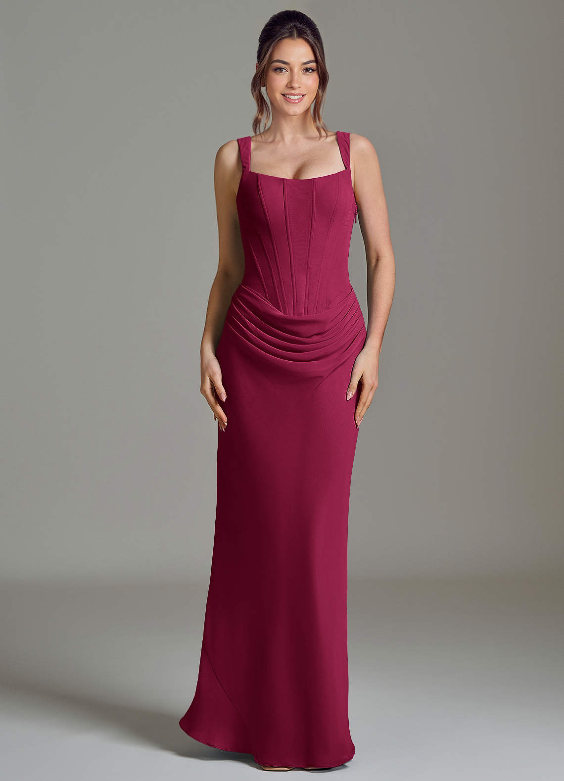 Azazie Niamh Bridesmaid Dresses Burgundy Mermaid Corset Chiffon Dress image2