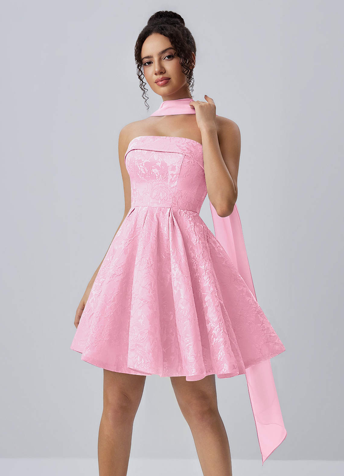 pink mini dress a line Calistabella A-Line Jacquard Chiffon Size:US18 A-Line Homecoming Dresses Formal Long Dresses Strapless dress perfect for those nights