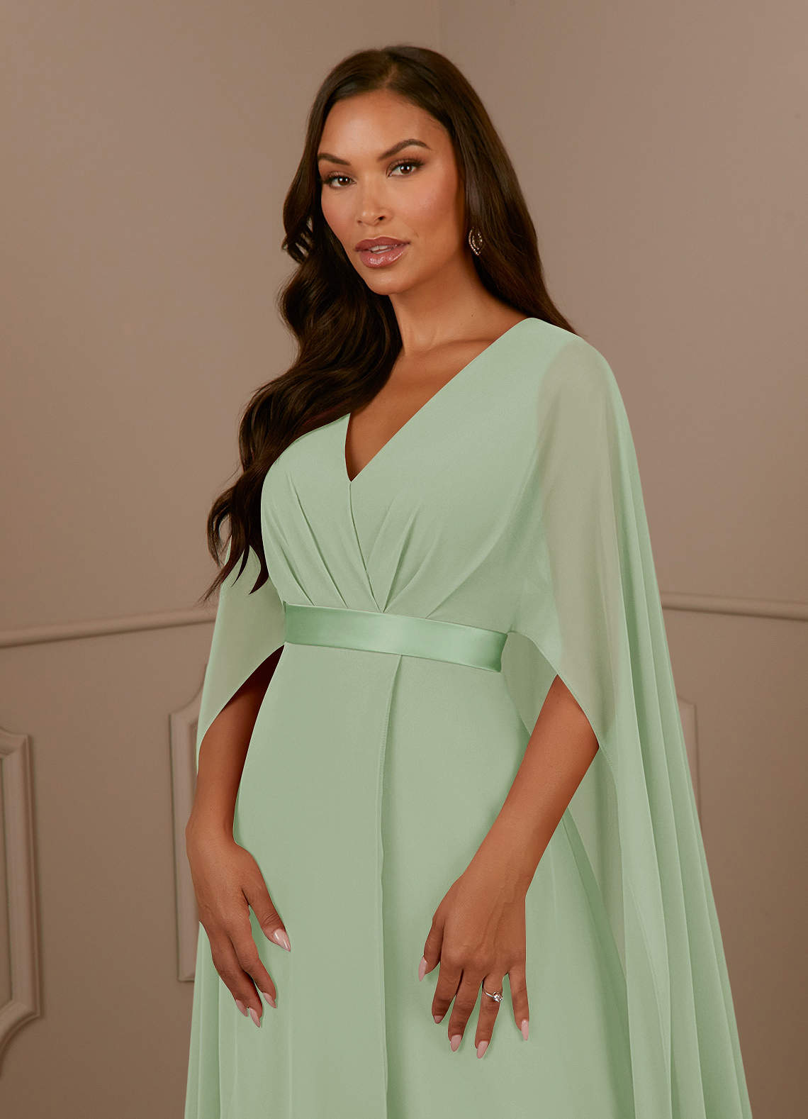 Azazie Isa Mother of the Bride Dresses Dusty Sage A-Line V-Neck Pleated Chiffon Dress image4