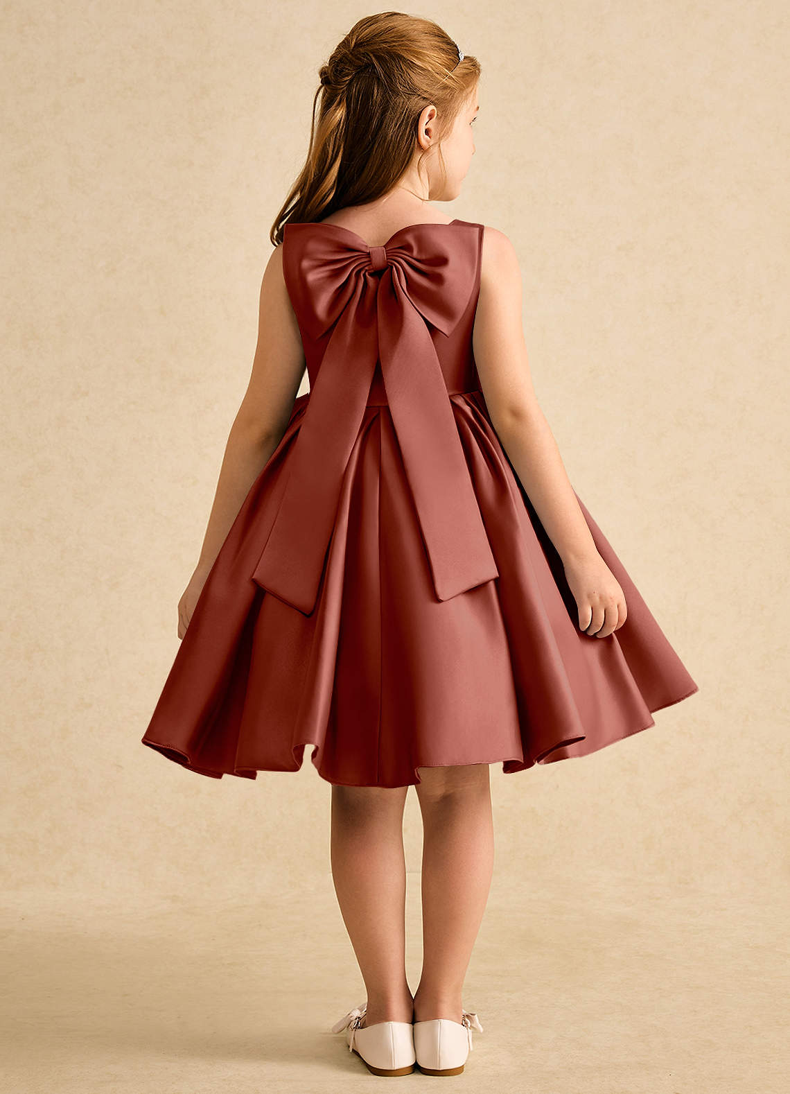 Azazie Jessie Flower Girl Dresses Auburn A-Line Bow Matte Satin Dress image1