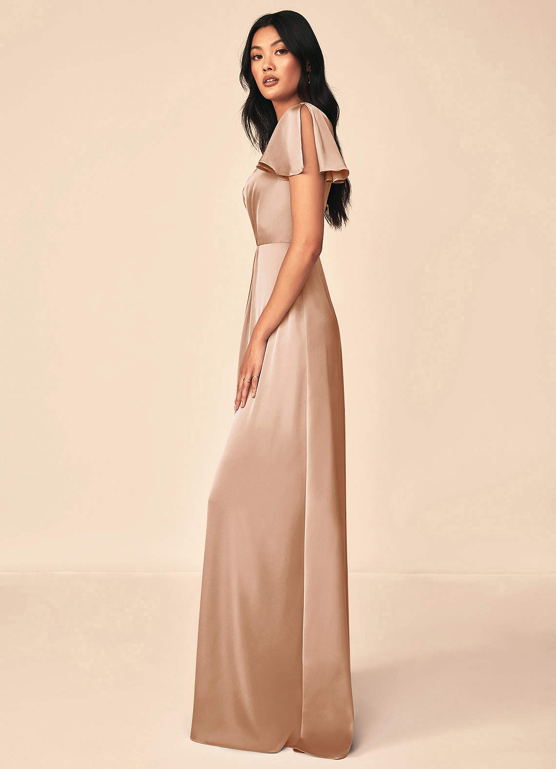 Azazie Soren Bridesmaid Dresses English Rose A-Line Pleated Stretch Satin Dress image2