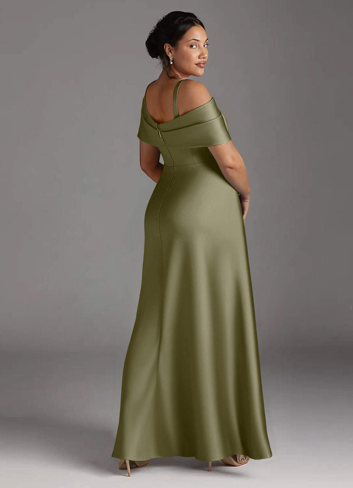 Azazie Milton Mother of the Bride Dresses Pistachio A-Line Pleated Stretch Satin Dress image11