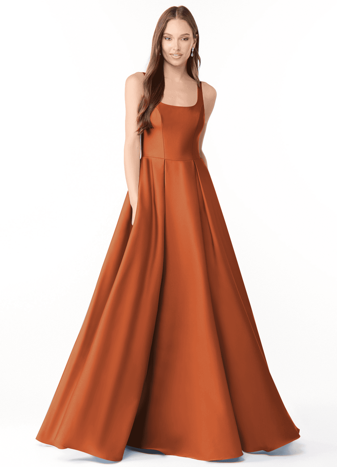 Azazie Neve Bridesmaid Dresses Cinnamon Ball-Gown with Pockets Stretch Satin Dress image1