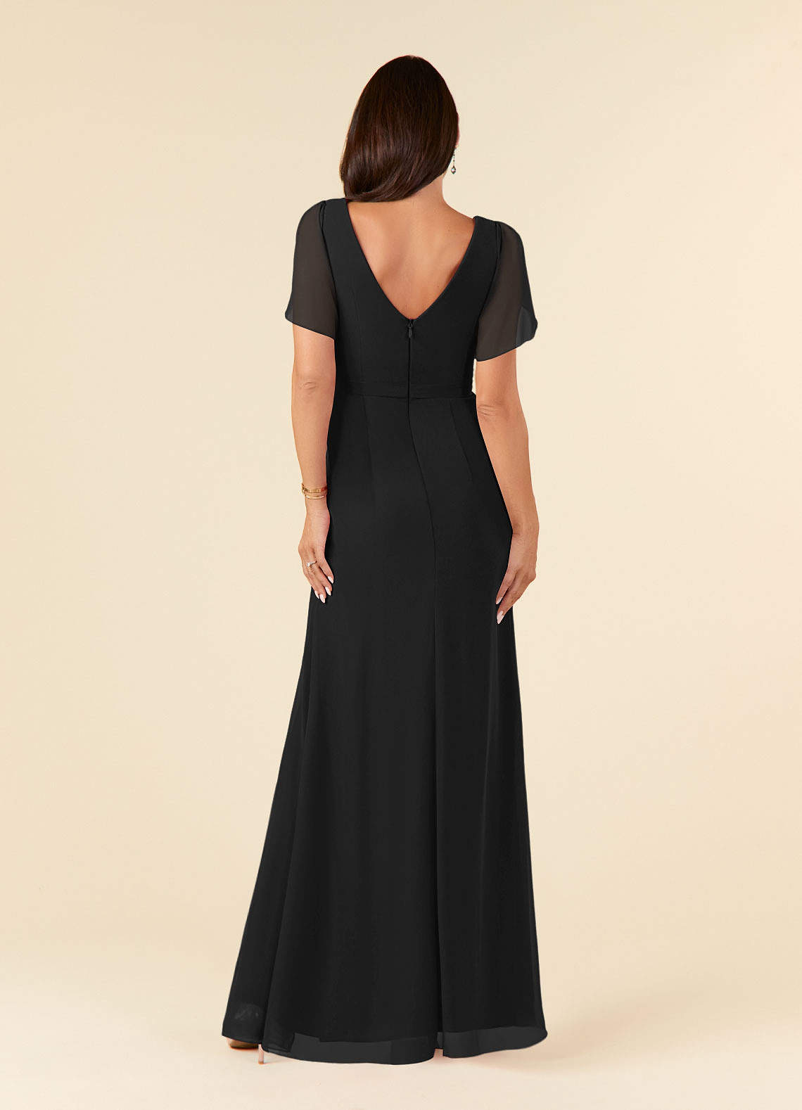 Azazie Marianne Mother of the Bride Dresses Black Sheath V-Neck Pleated Chiffon Dress image1
