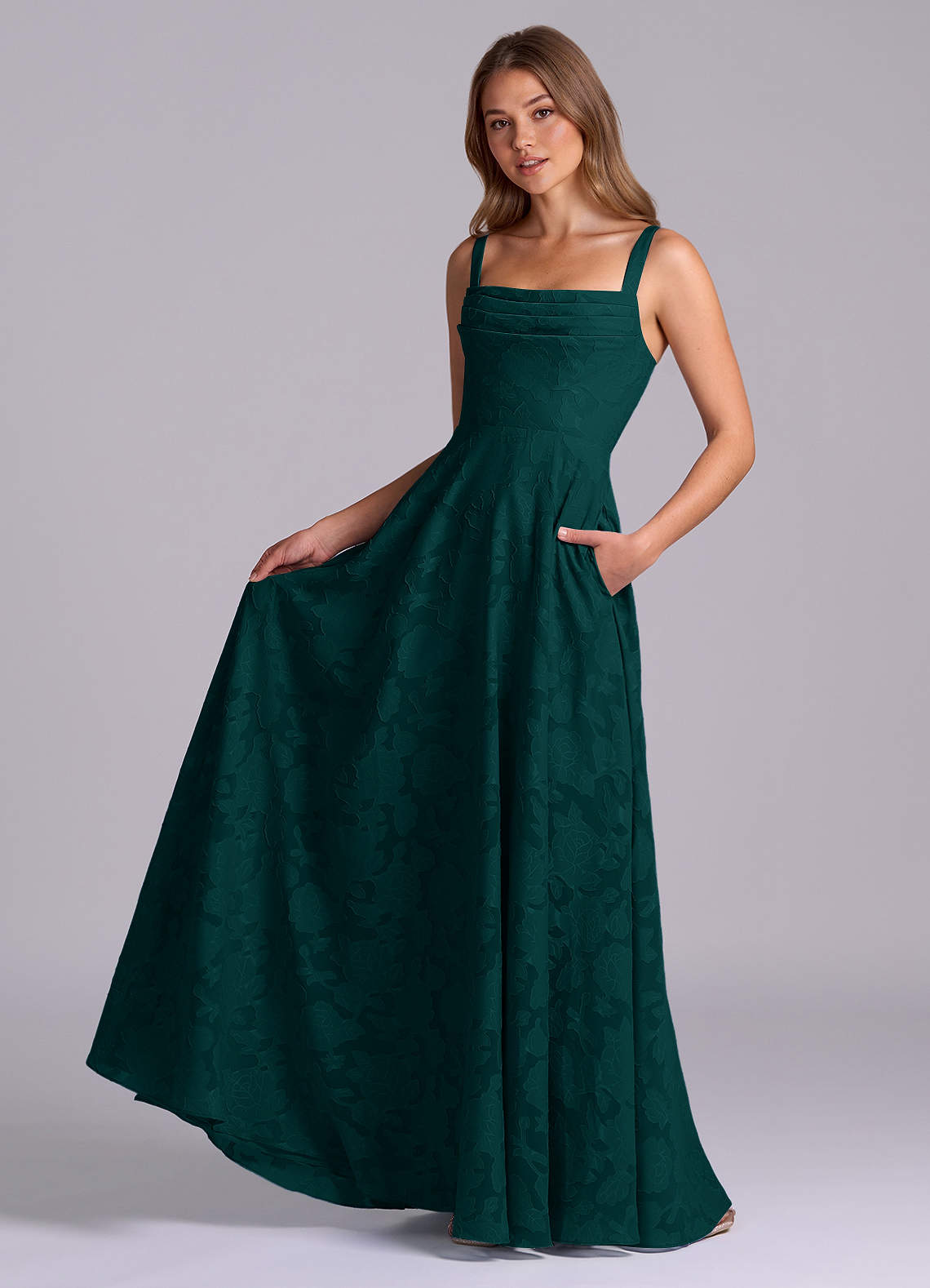 Azazie Shaude Bridesmaid Dresses Pine A-Line Pleated Floral Burnout Dress image4