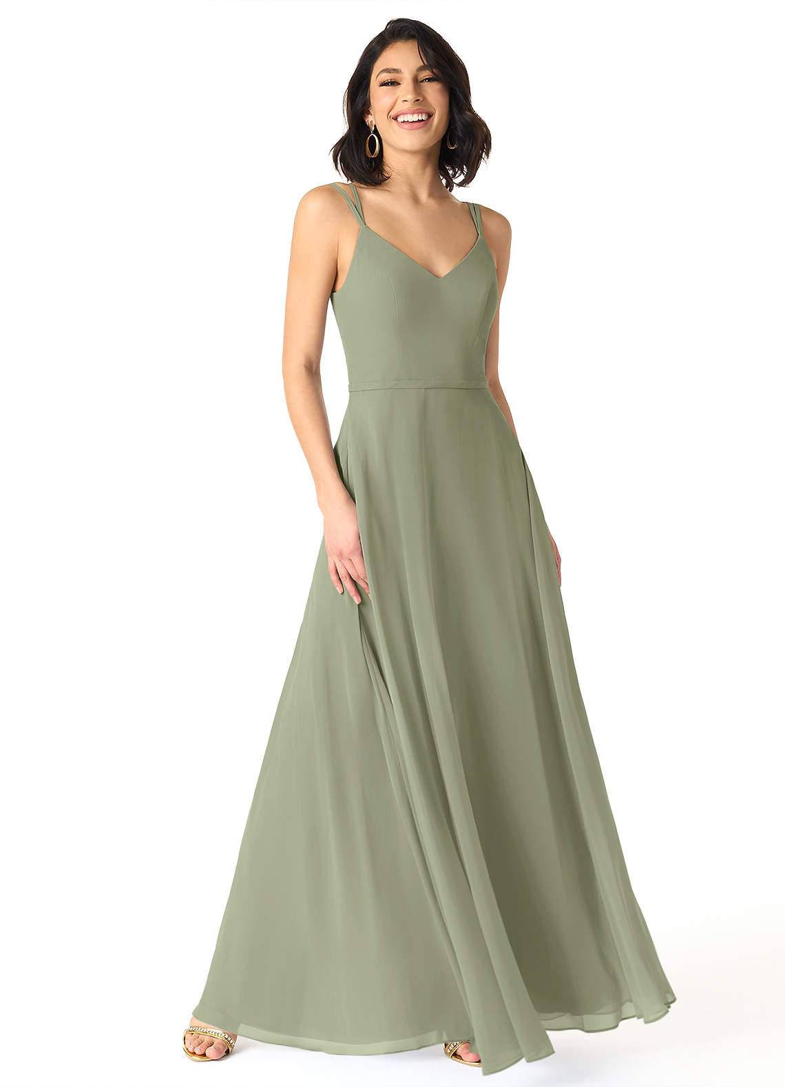 Azazie Janine Abiti da Damigella Abito A-Line in Chiffon con Scollo a V Pistacchio image1