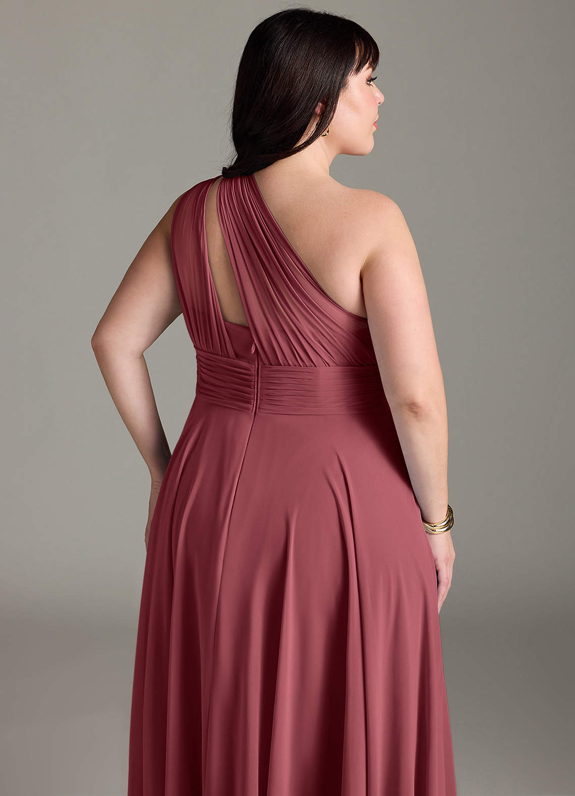Azazie Charlize Vestidos de damas de honor Vestido de Merlot de Gasa de Corte en A con Hombro unilateral image12