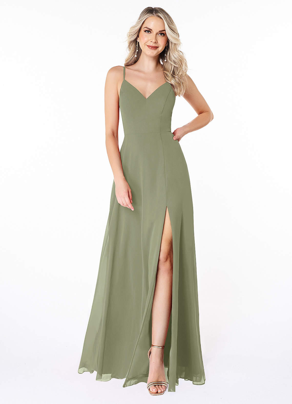 Azazie Lena Abiti da Damigella Abito A-Line in Chiffon Pizzo Pistacchio image1