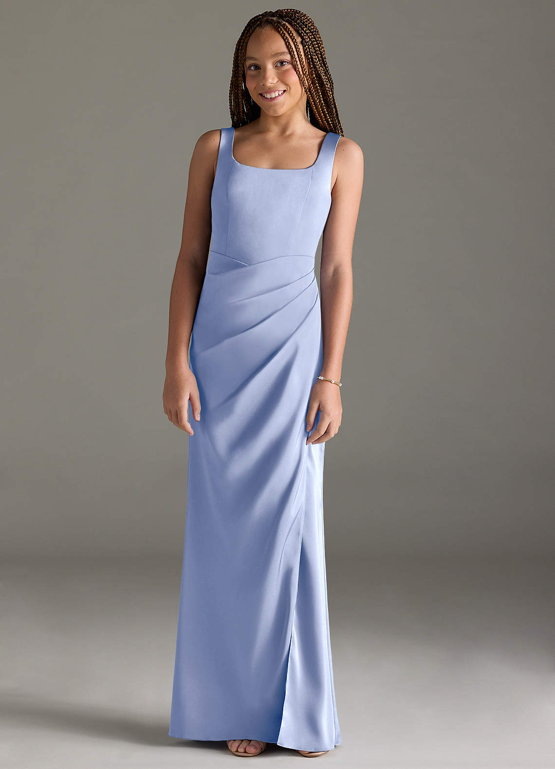 Azazie Mero Junior Meerjungfrau-Linie Plissee Stretch-Satin Kleid Eis image1