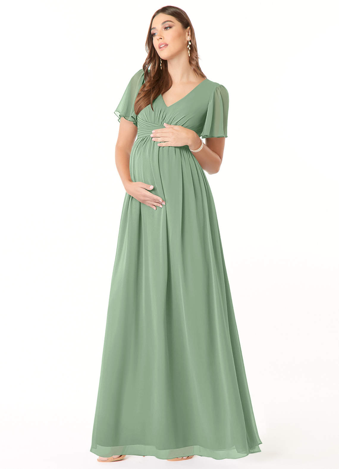 Azazie Verna Maternity Bridesmaid Dresses A-Line V-Neck Ruched Chiffon Floor-Length Dress image2