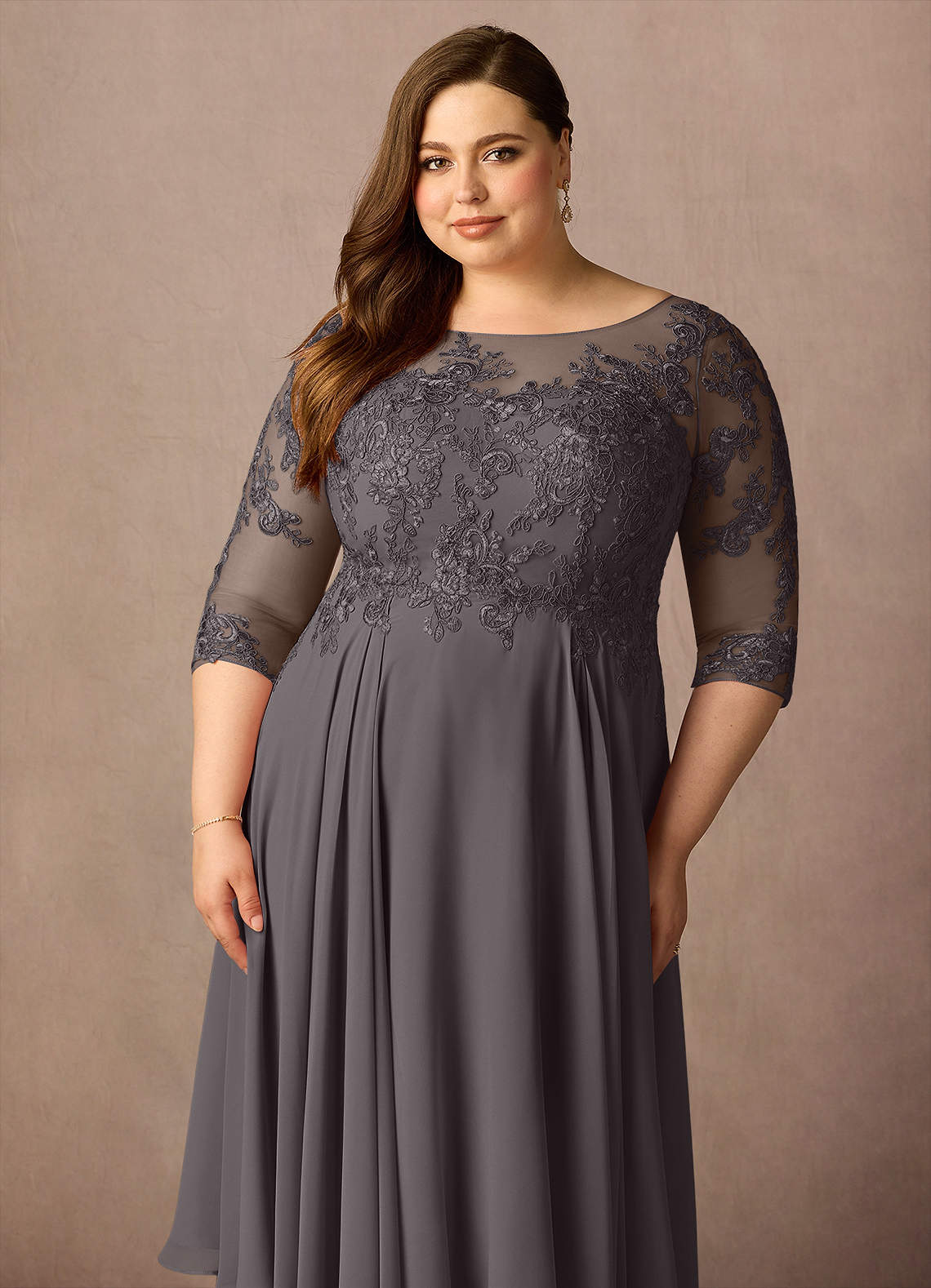 Azazie Marge Mother of the Bride Dresses Steel Grey A-Line Scoop Lace Chiffon Dress image10