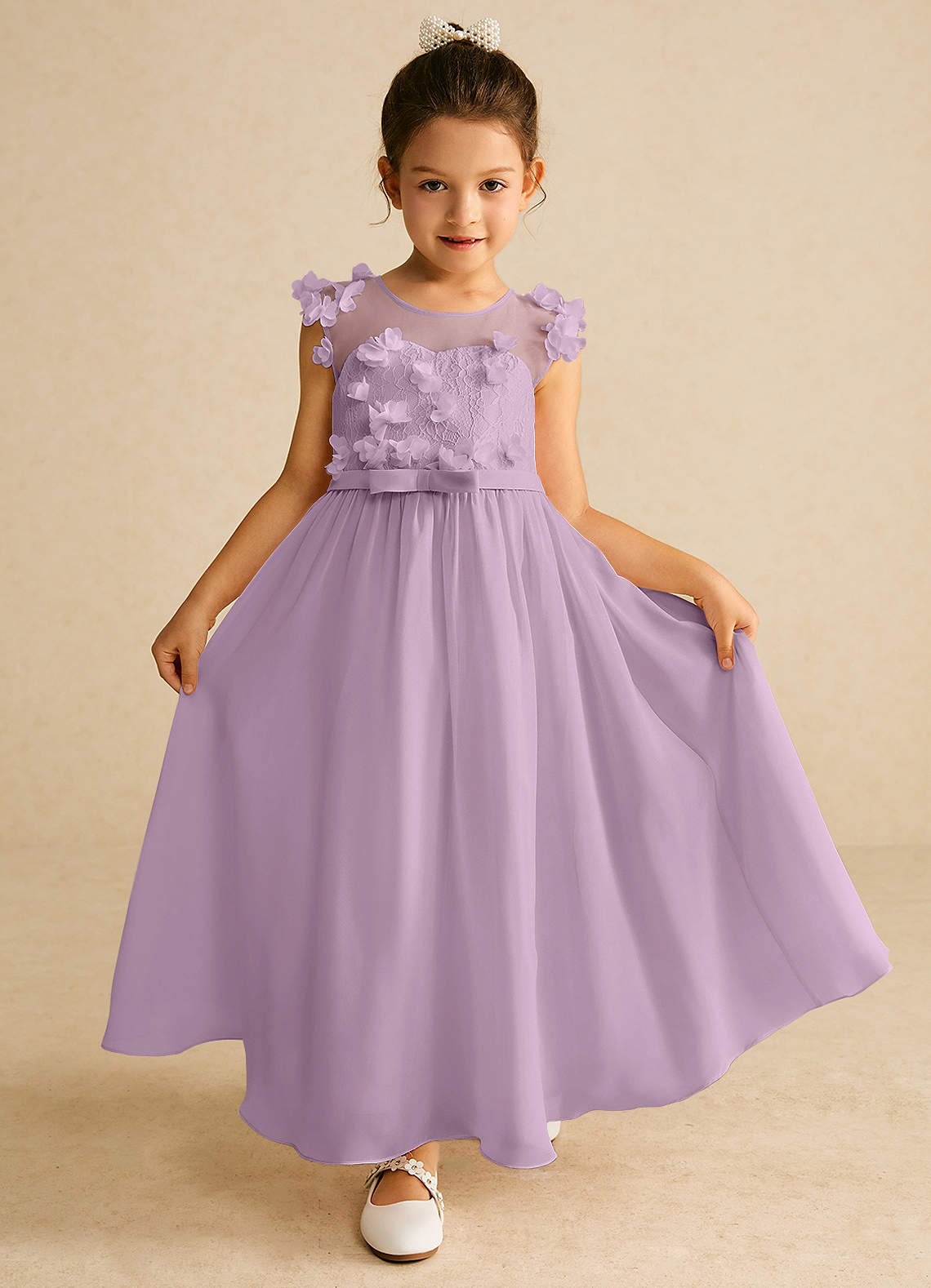 Azazie Arlo Flower Girl Dresses Wisteria A-Line Bow Chiffon Dress image1