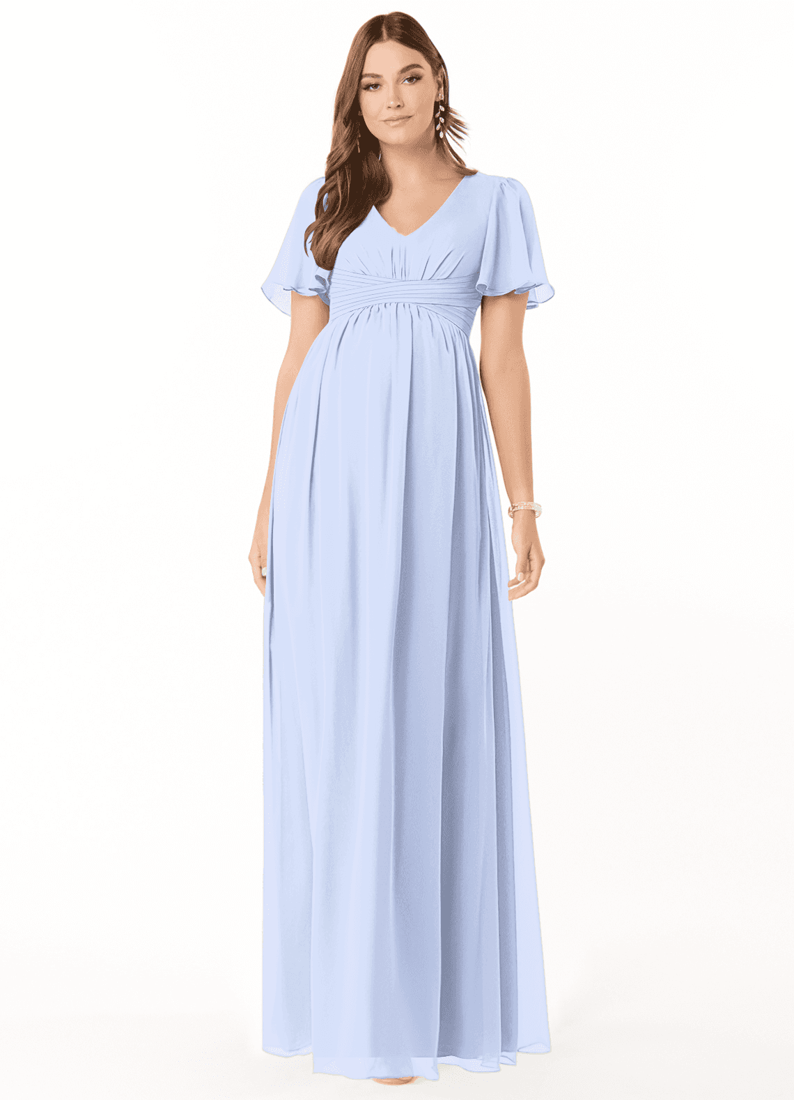 Azazie Verna Maternity Bridesmaid Dresses A-Line V-Neck Ruched Chiffon Floor-Length Dress image1