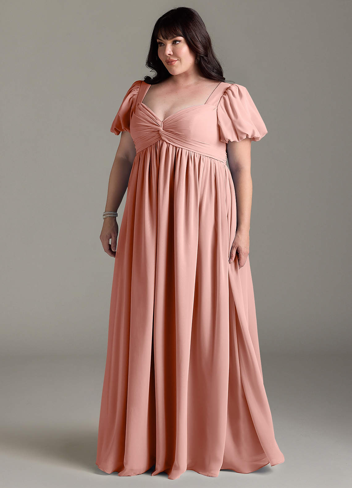 Azazie Madisynn Brudepigekjoler til gravide Sløjfe Chiffon Gulv-længde Kjole image7