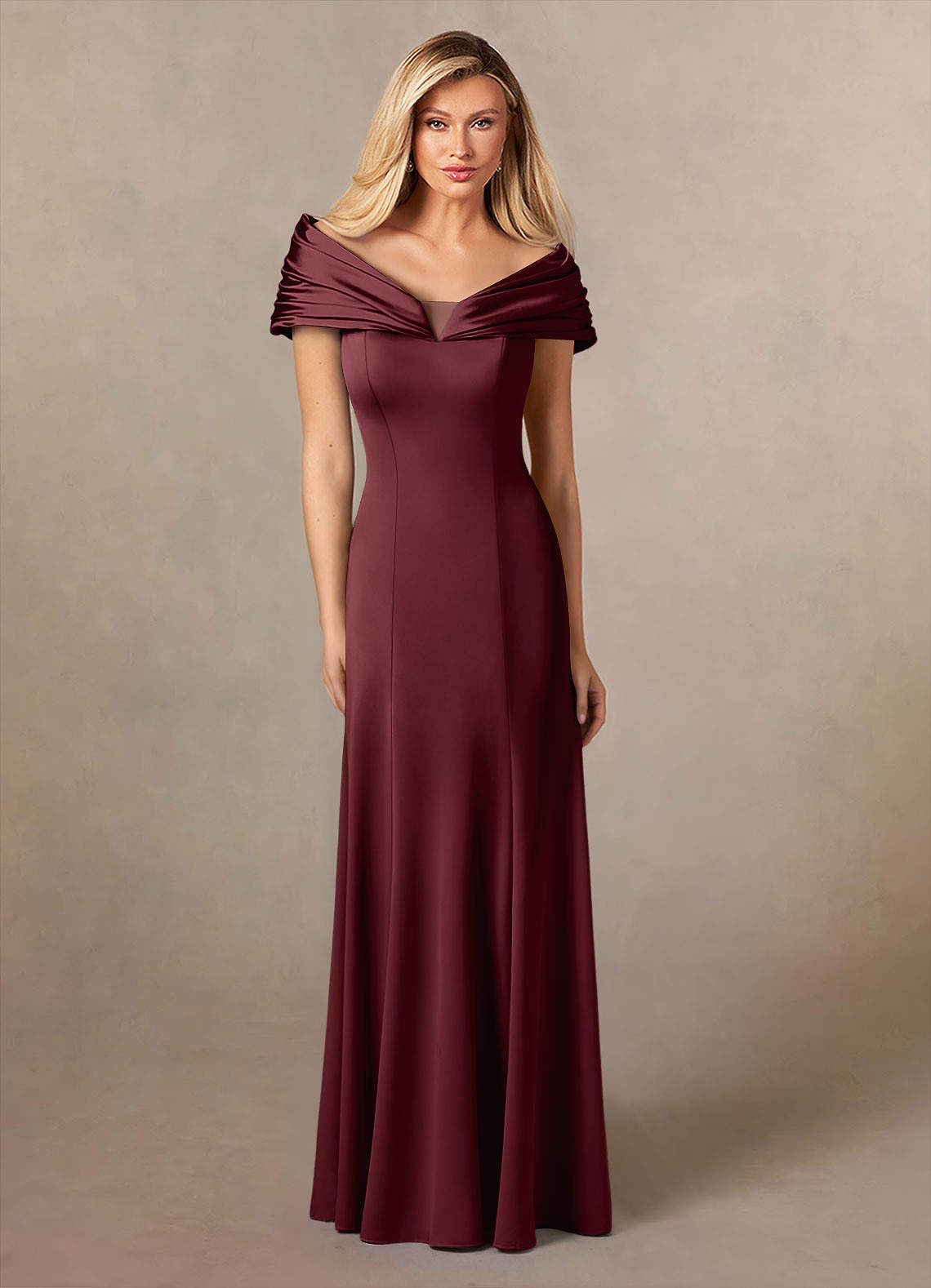 Azazie Auberdeen Mother of the Bride Dresses Cabernet Mermaid Pleated Stretch Satin Dress image1