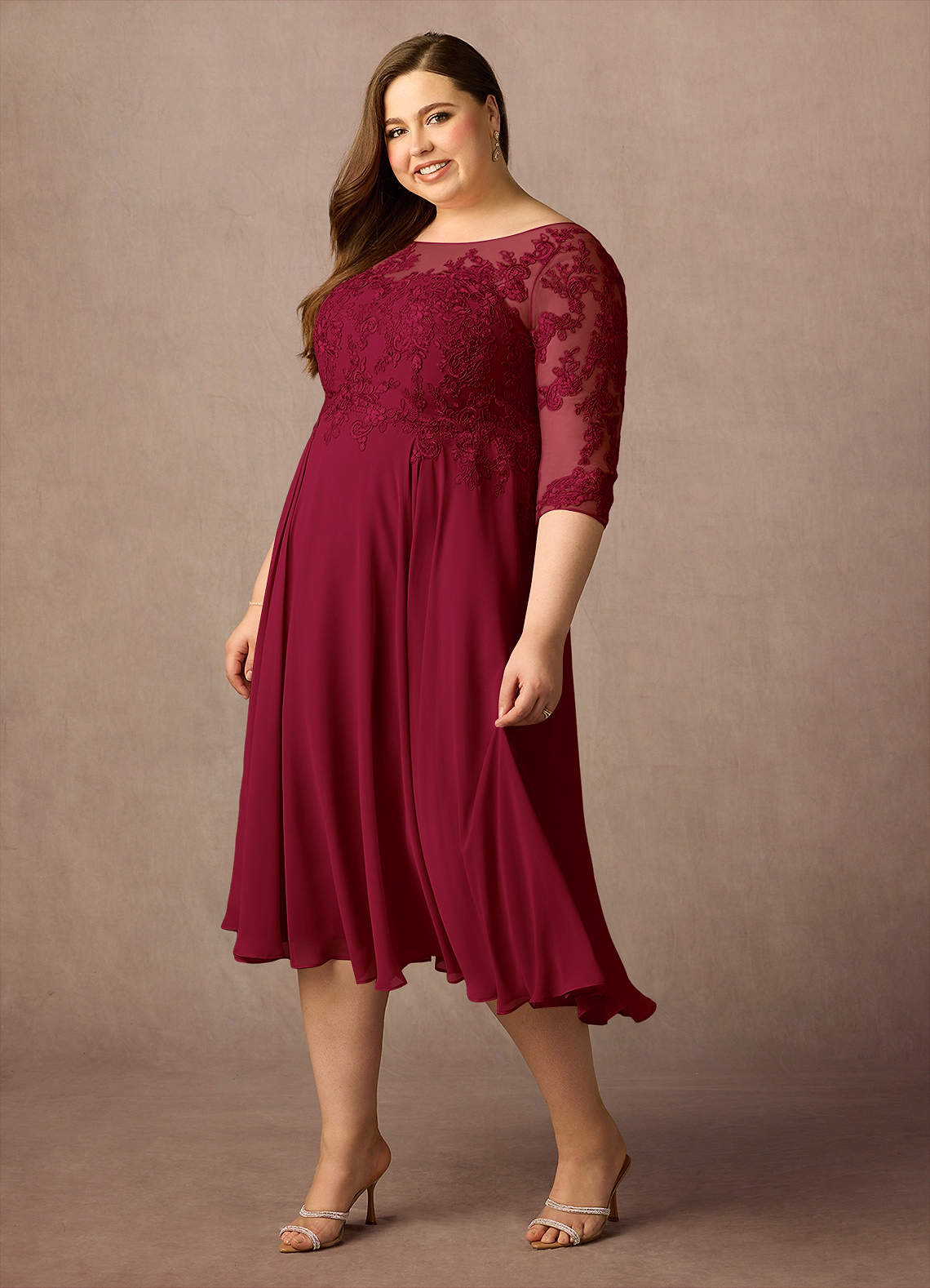 Azazie Marge Kleider für die Brautmutter A-Linie Schaufel Spitze Chiffon Kleid Burgunderrot image10