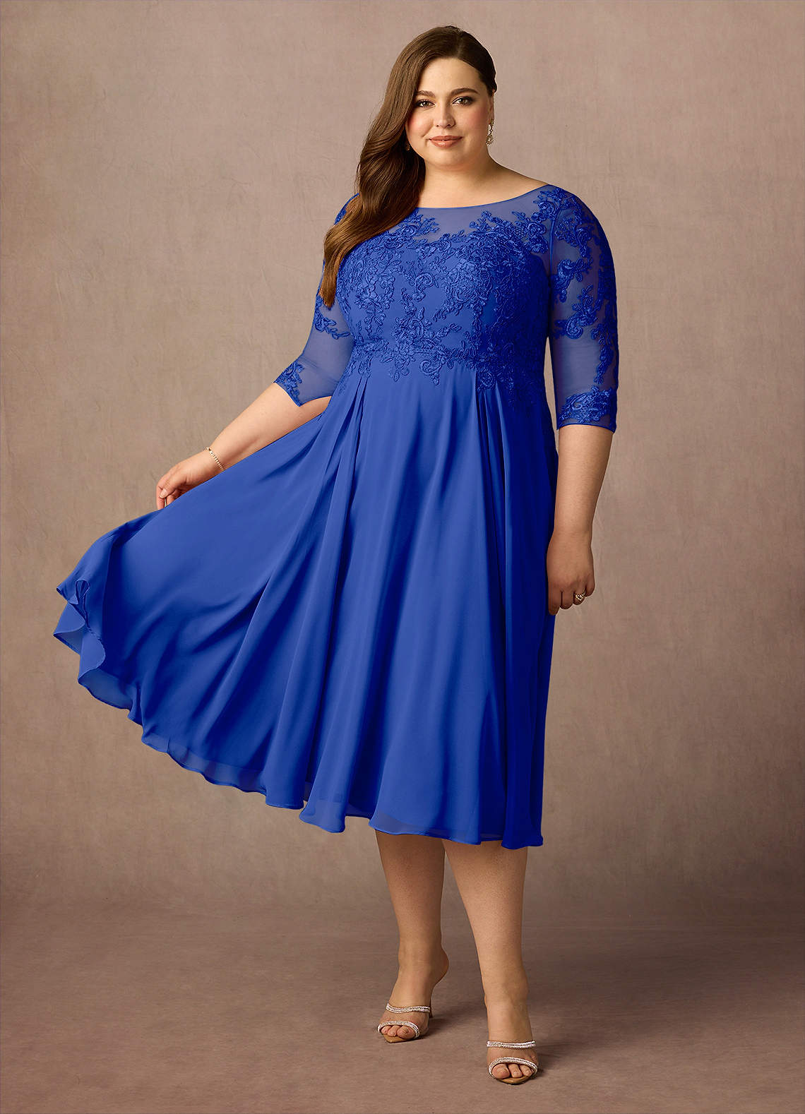 Azazie Marge Mother of the Bride Dresses Royal Blue A-Line Scoop Lace Chiffon Dress image7