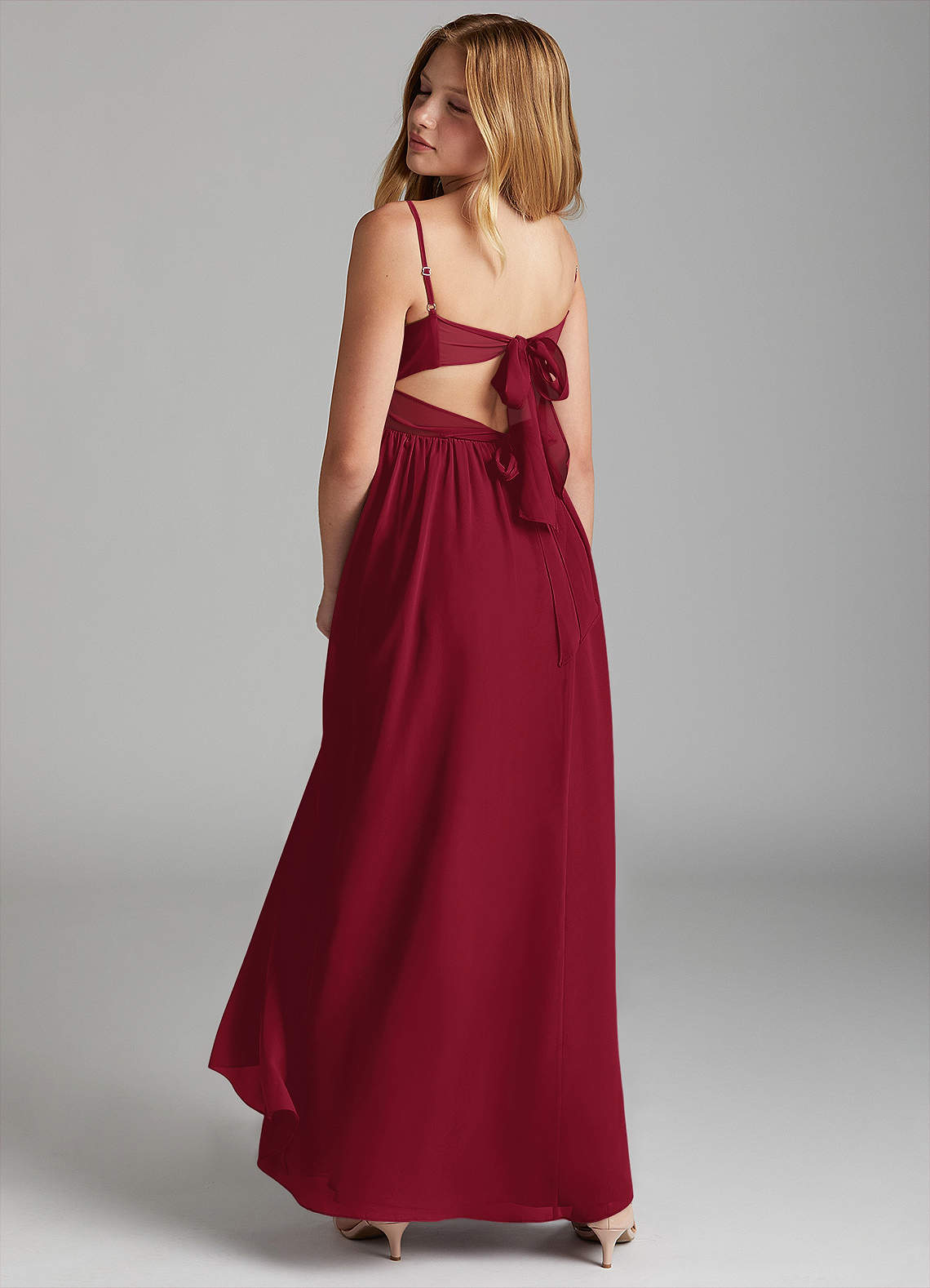 Azazie Zeya Junior Burgundy A-Line Chiffon Dress image4