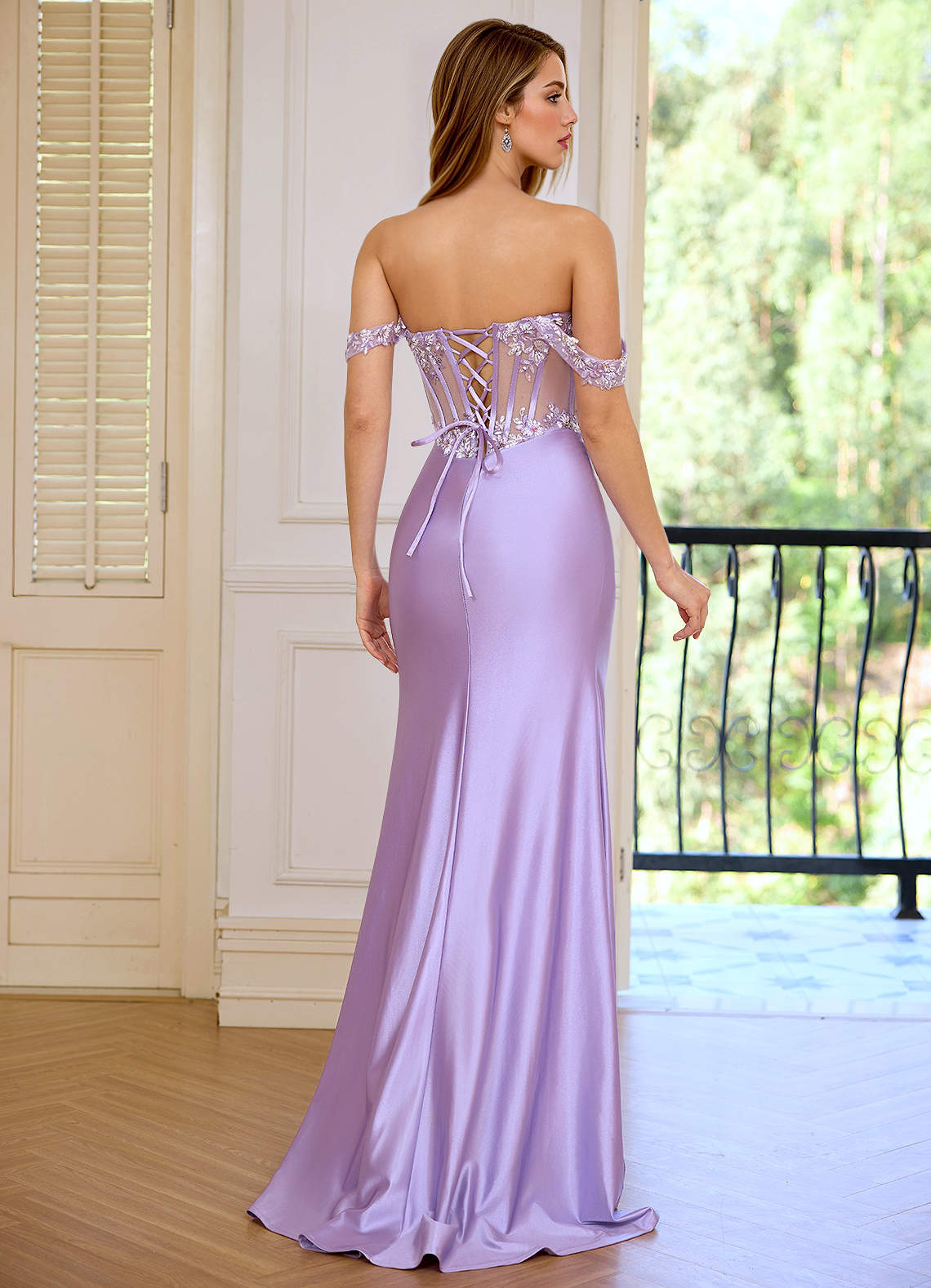 Minicom Purple Sequined embroidery Stretch satin Mermaid Prom Dress | Azazie