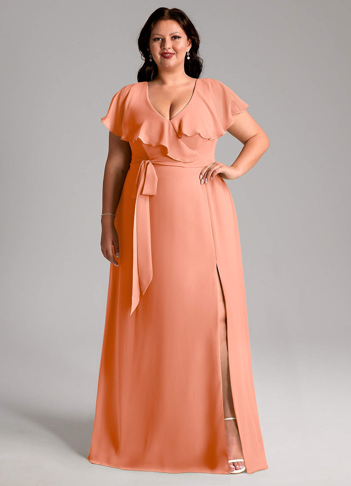 Azazie Lainey Bridesmaid Dresses Sunset A-Line with Pockets Chiffon Dress image1