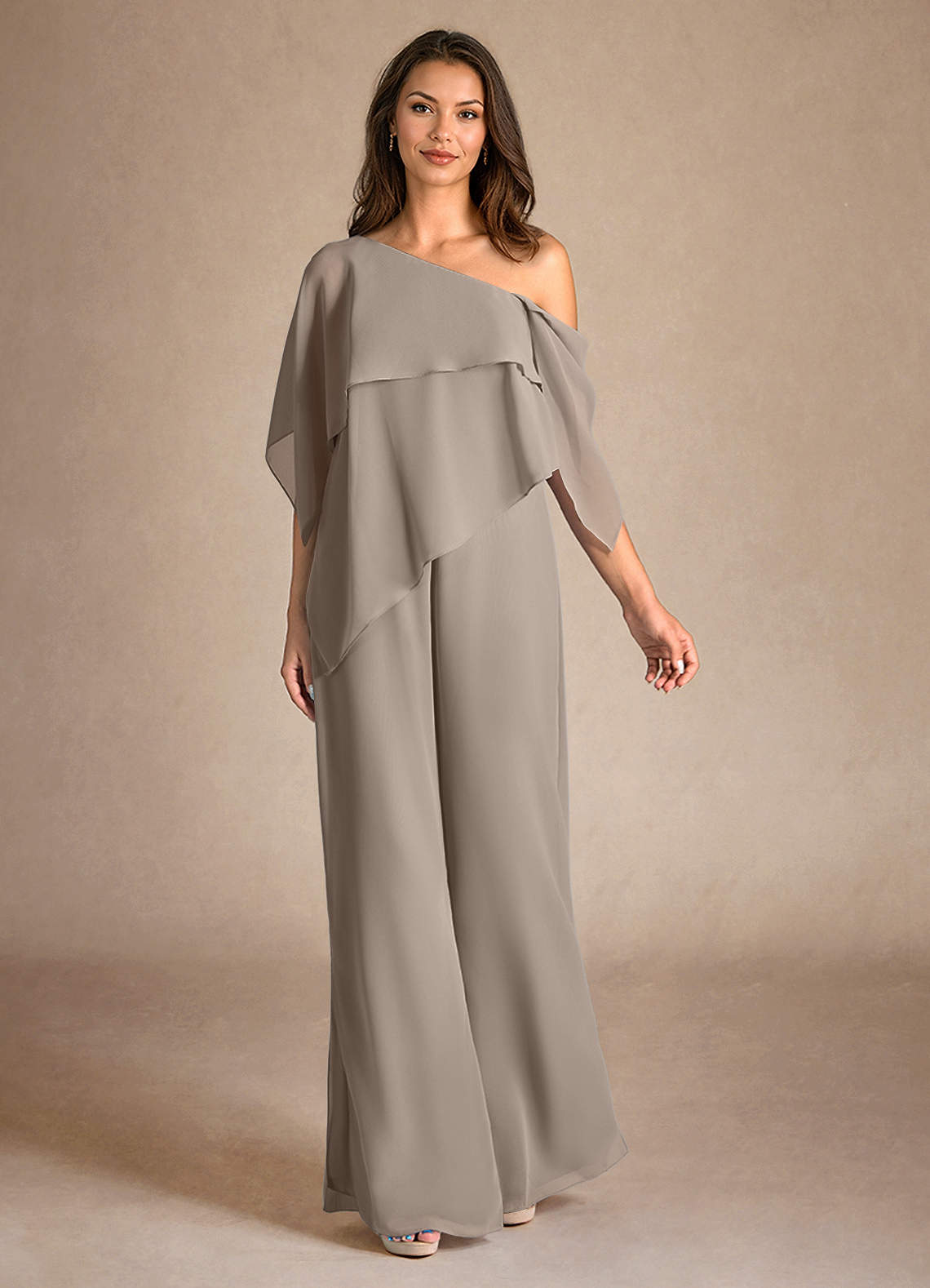 Azazie Halima vestidos de madre de la novia Vestido de Gris Pardo de Gasa de Mono/Traje de pantalón con Corte Lateral image3