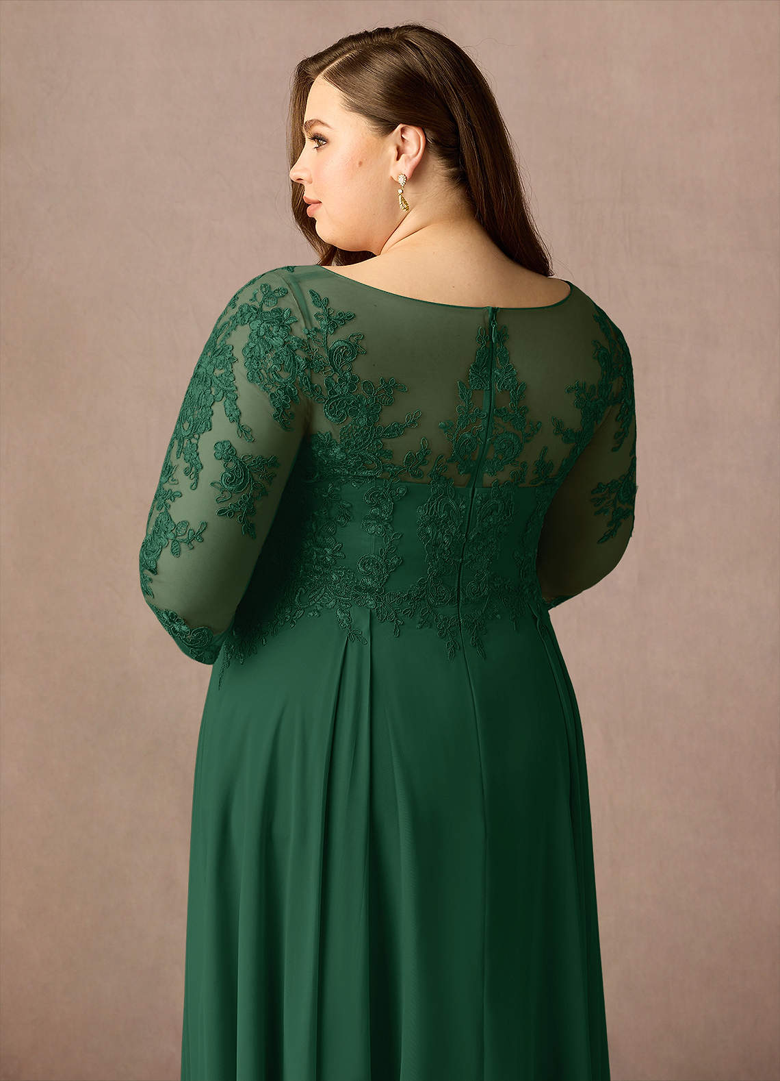 Azazie Marge Mother of the Bride Dresses Dark Green A-Line Scoop Lace Chiffon Dress image11