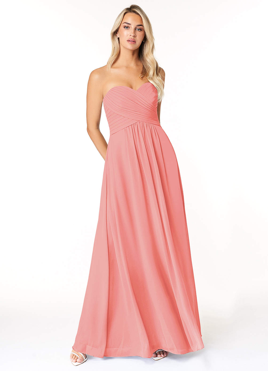 Azazie Yazmin Bridesmaid Dresses Coral A-Line Sweetheart Neckline Chiffon Convertible Dress image1
