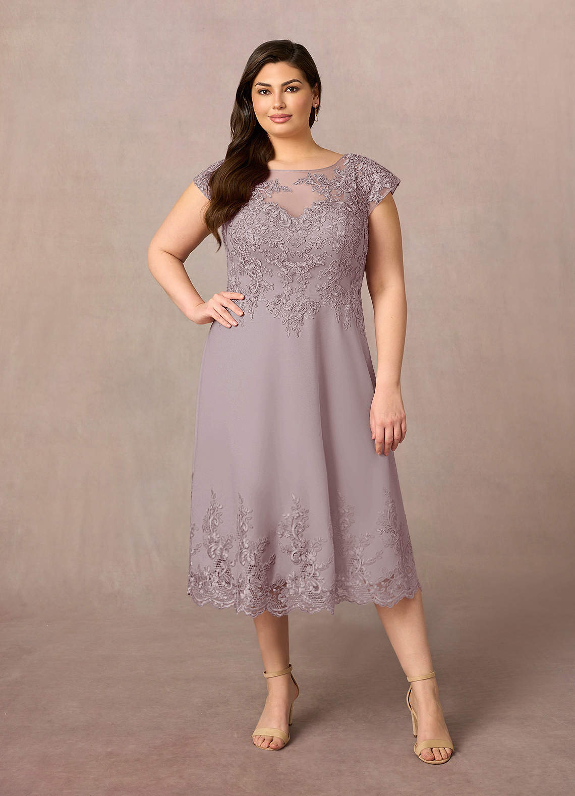 Azazie Terrano Mother of the Bride Dresses Vintage Mauve A-Line Scoop Lace Dress image5