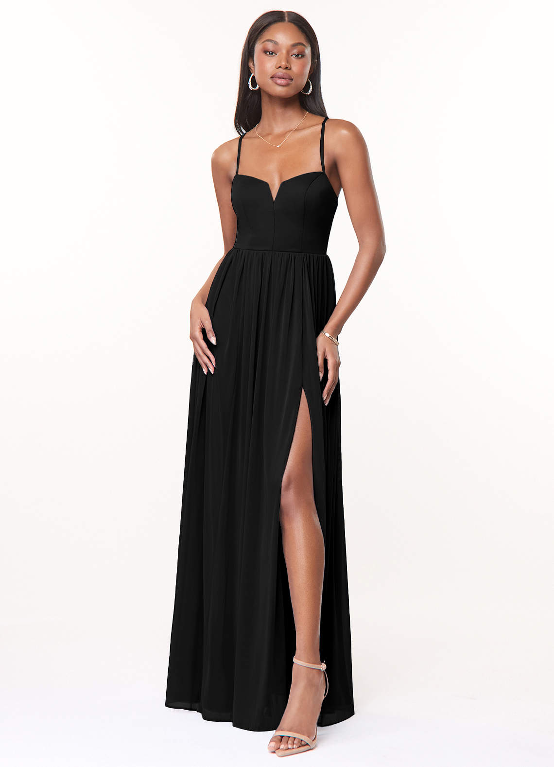 Azazie Marsol Bridesmaid Dresses Black A-Line Corset Mesh Dress image1
