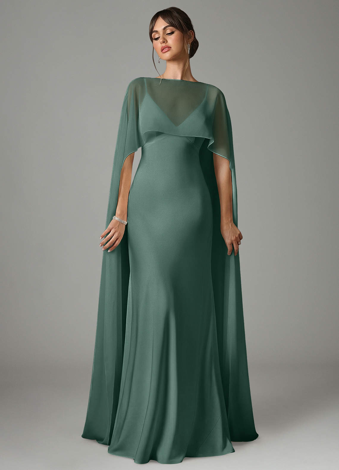 Azazie Stefania Eucalyptus Stretch Satin Bridesmaid Dresses