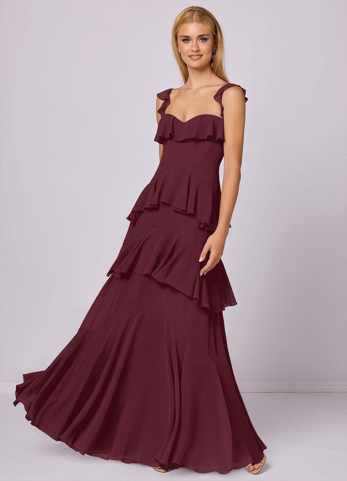 Barbie ♥ Azazie Vestidos de damas de honor Vestido de Cabernet de Gasa de Corte en A con Escote de Corazón image1