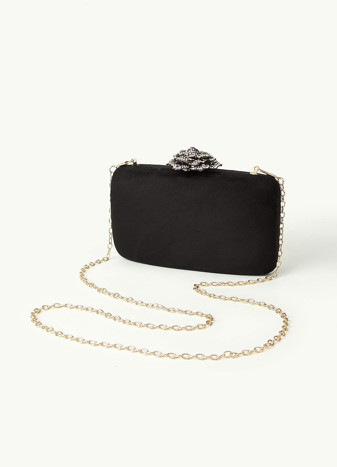 front Suede Crystal Rose Clutch Bag
