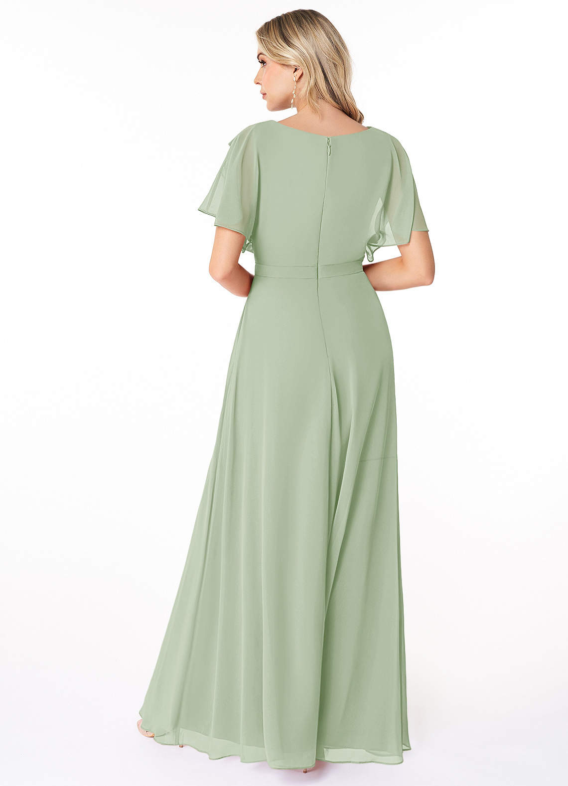 Azazie Aaliyah Modest Bridesmaid Dresses A-Line Scoop Pleated Chiffon Floor-Length Dress image1