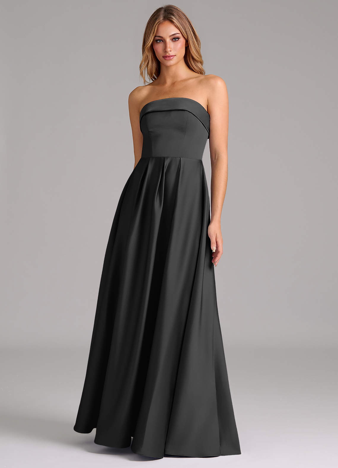 Azazie Lucienne Black Stretch Satin Bridesmaid Dresses