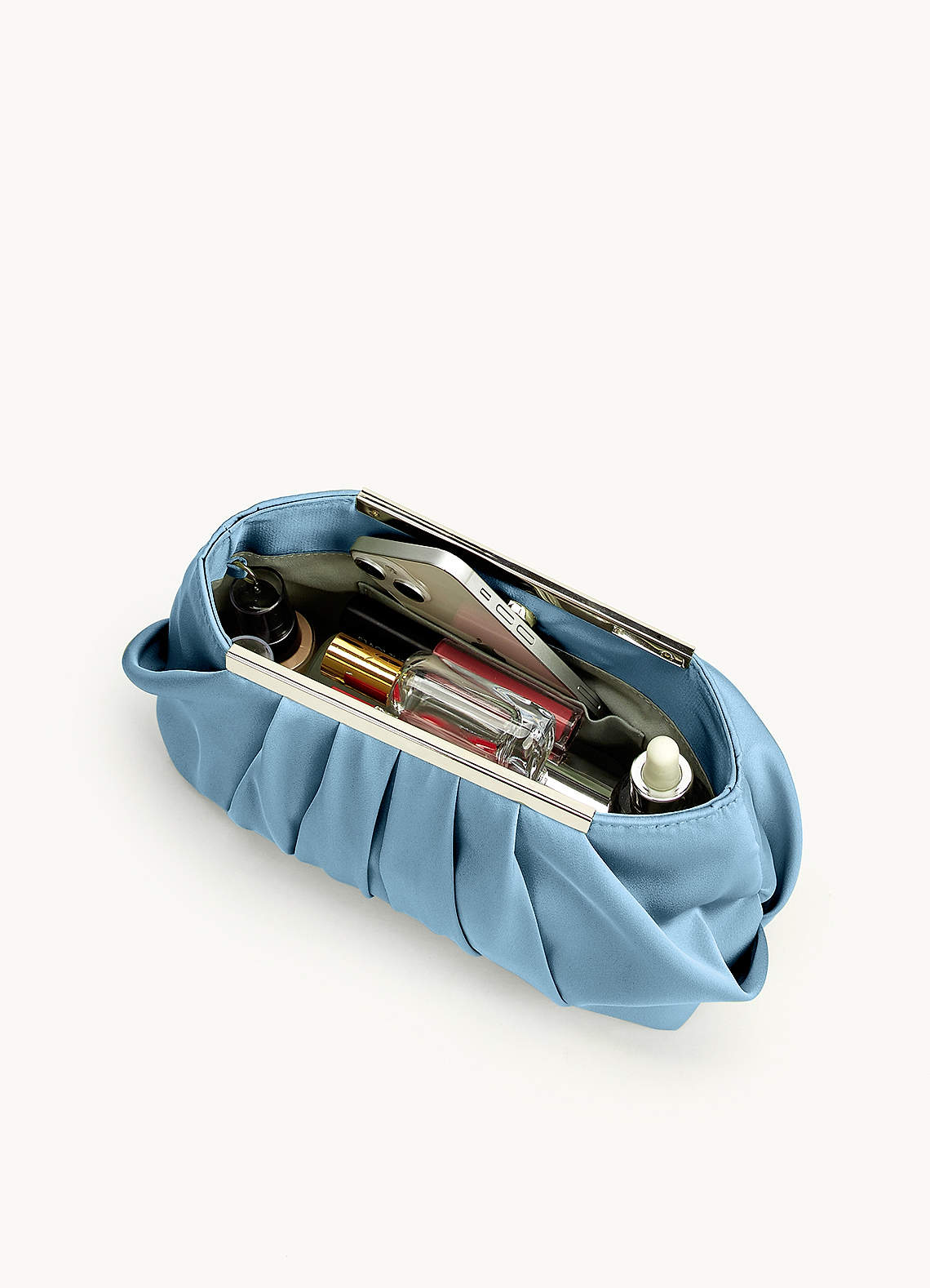 front Matching Color Stretch Satin Pleated Clutch
