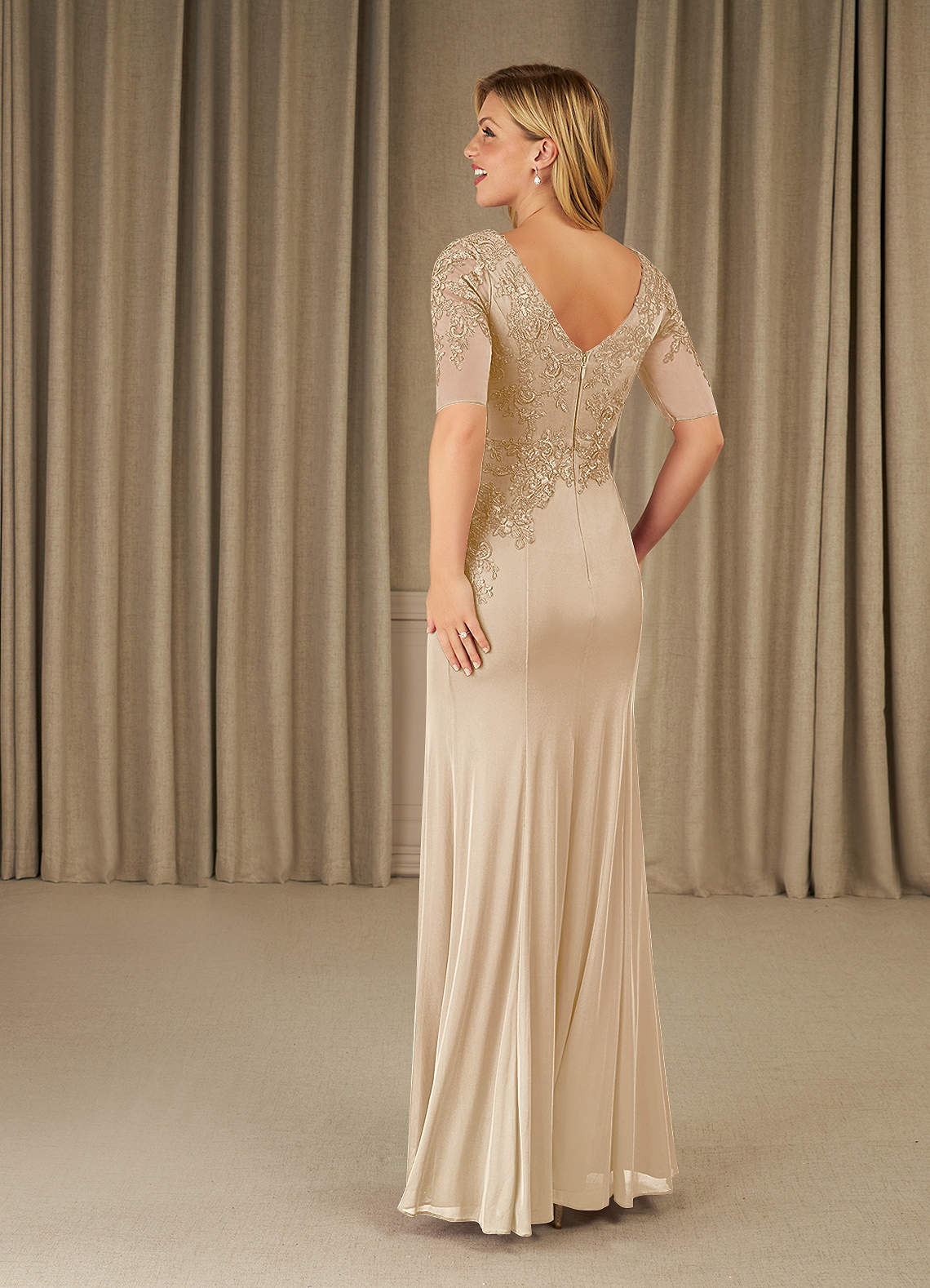 Champagne Lace Mermaid Dress for Bridesmaid and Quinceanera main image 1