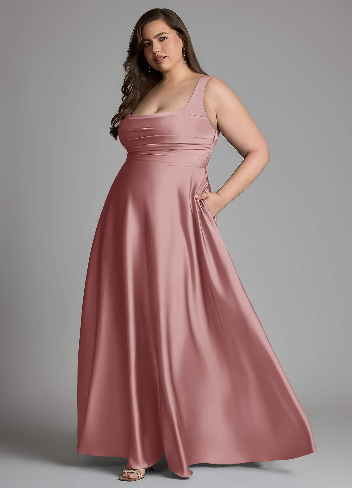 Azazie Azaria Bridesmaid Dresses Dusty Rose A-Line Corset Stretch Satin Dress image9